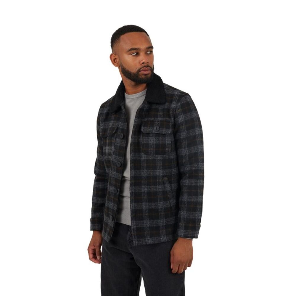 Brave Soul Mens Checked Jacket / Black/Burnt Orange